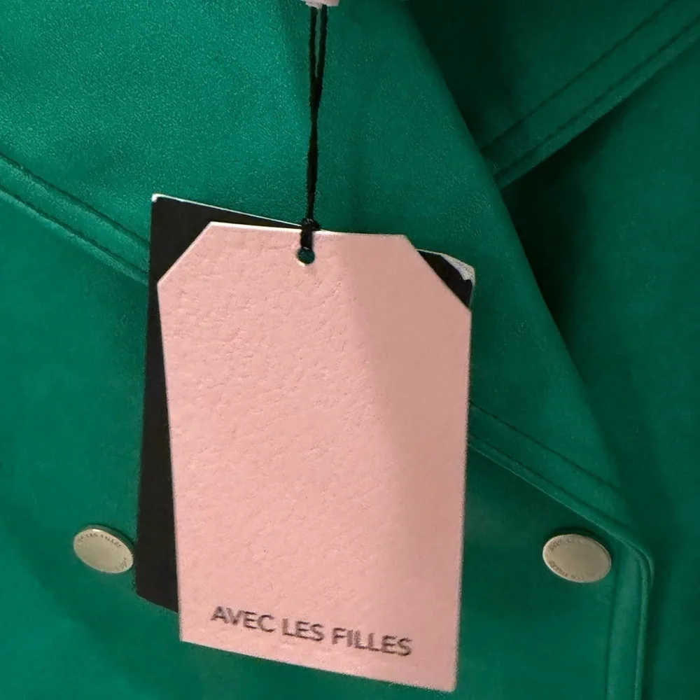 NWT new medium Anthropologie avec les fillies faux leather peacoat jacket green